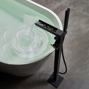 ก๊อกน้ำอ่างอาบน้ำแบบตั้งพื้นสีดำ รุ่น Waterfall Filler พร้อมฝักบัวแบบมือถือ HD-BF088 - Product Image 2