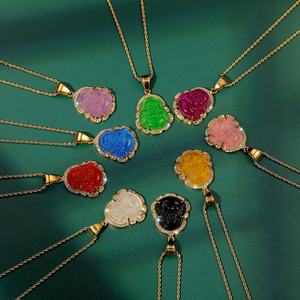 Collier pendentif <span class=keywords><strong>bouddha</strong></span> Maitreya incrusté de cristaux de Zircon brillants pour femmes, amulette porte-bonheur, bijoux porte-bonheur - Product Image 3