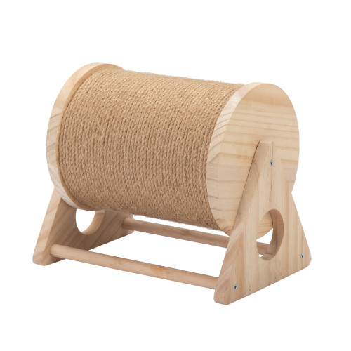 360 Degree Rotating Wooden Cat Scratch Post with Bell Toy for Indoor Cats & Kittens Natural Color FCJ Sisal Material