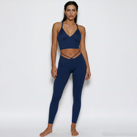 Ensemble de yoga et de sport personnalisé, écologique et recyclé, comprenant : soutien-gorge de sport, débardeur court de sport, pantalon de yoga taille en V, sous-vêtements, leggings d'entraînement à coutures sculptantes