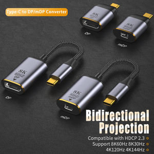 8K bidirectionnel type-c DP 1.4 adaptateur 60Hz 4K/120Hz <span class=keywords><strong>USB</strong></span> C <span class=keywords><strong>Mini</strong></span> DP convertisseur PVC veste tresse pour ordinateur Stock - Product Image 3