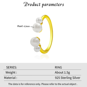 Original Natural Freshwater Baroque Flower Pearl <b>Ring</b> 925 Silver Gold-plated <b>Adjustable</b> Open Band Handmade Jewelry for Women - Product Image 6