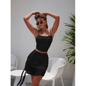 Conjunto de <span class=keywords><strong>Bikini</strong></span> de Tres Piezas <span class=keywords><strong>con</strong></span> Falda Corta, Color Sólido, Sexy, Conservador y Elegante para Mujer, Venta al Por Mayor - Product Image 4