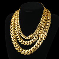 Cadenas Cubana Vente en Gros Bijoux Hip Hop Luxe Collier Chaîne Miami Cubaine Solide Plaqué Or 14K 18K 24K pour Hommes