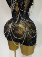 Robe de soirée courte à chaîne droite ornée de diamants, tenue de luxe pour femmes, sexy, ajourée, pour boîte de nuit, spectacle, chanteuse, danseuse