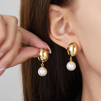 Anting-anting baja tahan karat anti air custom grosir, berlapis emas 18k, anting-anting mutiara halus model tetesan, anting-anting bintang laut untuk wanita dan remaja putri
