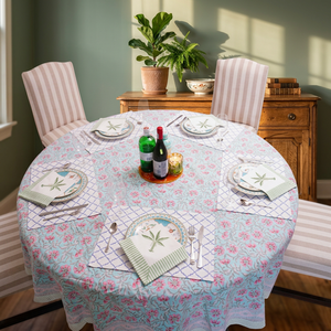 Elegant Hand Block Print <b>Round</b> Floral Printed Cotton Premium Quality <b>Tablecloth</b> Pastoral Style Washable Home Dining Cover - Product Image 3