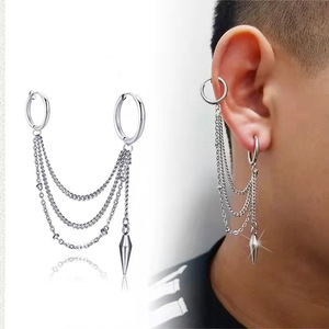 ต่างหูพู่สแตนเลสพร้อมโซ่หลายชั้นและจี้รูปกรวยสำหรับเครื่องประดับแฟชั่น - Product Image 2
