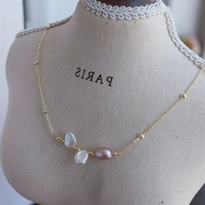 Collier en perles de culture d'eau douce de style baroque rétro français pour femmes, luxe léger, rose pâle et violet, collier clavicule - Product Image 3