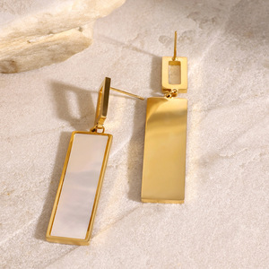 Geometric Pendant Earrings Gold Plated Mother Of Pearl Rectangular Drop Everyday Wear - Product Image 4