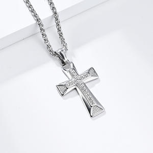 <b>Cross</b> Necklace Stainless Steel Pave Setting Men's Hip Hop Pendant Gift Jewelry - Product Image 4