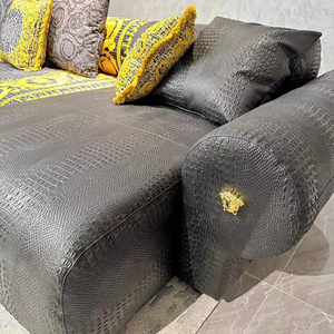 Canapé 7 places en forme de L Canapé sectionnel élégant de qualité supérieure Canapé de luxe en cuir <span class=keywords><strong>noir</strong></span> peau de crocodile Ensemble de salon modulaire en velours Canapé - Product Image 4