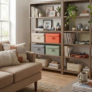 Modern Rectangular Fabric Storage Box <b>Bins</b> Flip-Top Lid Collapsible Stackable 3 Handles for Clothes - Product Image 5