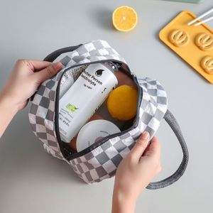 New Arrival Student School Adult Thermal Lunch <b>Box</b> Tote Food Storage Seersucker Plaid Insulated Bag Lunch <b>Cooler</b> Bags - Product Image 3