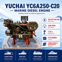 Moteur diesel marin Yuchai série YC6A250, 220 CV, 150 CV, 170 CV, 200 CV, 7,252 L, 6 cylindres, refroidi par eau, pour bateau de pêche