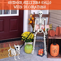 Décoration de maison hantée pour Halloween : Squelette articulé grandeur nature de 3 pieds avec piquets de fixation au sol, ensemble réaliste squelette humain et squelette de chien