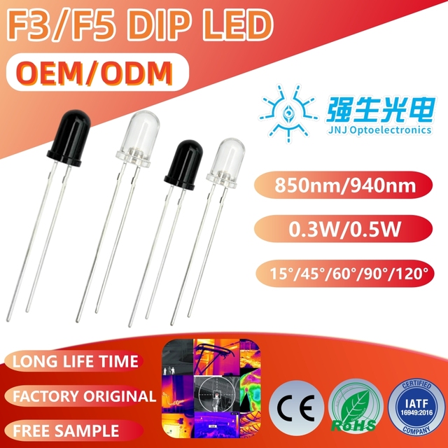 JNJ 5MM 940nm IR LED DIP Through Hole Infrared Emitter and IR Receiver Diodes for Remote Control Security Camera Plant Growing