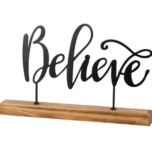 Believe Metal Sitter Inspirational Quote Encouragement Word Sign Saying Wood Decor Pine Beech