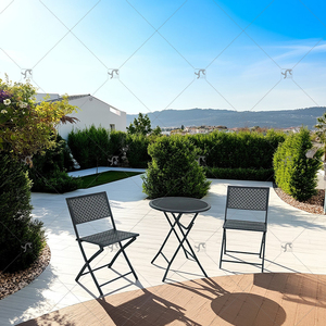 पैटियो बालकनी 3-टुकड़ा पेटियो बिस्ट्रो सेट तह टेबल और चेयर गार्डन, कैंपिंग और ट्रेवल मेटल मेष पाउडर लेपित आयरन नेट - Product Image 5