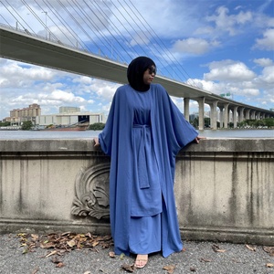 1944 #   ชุดอาบายะขายดี ผ้าเครปเนื้อนุ่มสีพื้น 3 ชิ้น ประกอบด้วยเสื้อคลุมคาร์ดิแกน ผ้าคลุมแบบแยกส่วน และเดรสแขนกุด - Product Image 3