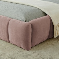 Tête de lit moderne et simple en tissu chenille épais rose, avec cadre de lit rembourré solide pour chambre à coucher