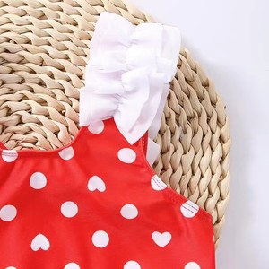 Maillots de bain deux pièces pour filles à haute élasticité avec motif à pois et cœurs, bretelles à volants pour enfants - Product Image 4
