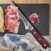 Couteau à filet de poisson de cuisine ultra-affûté de 6 pouces, couteau japonais en acier Damas à 67 couches pour couper la viande, avec manche en G-10 rouge