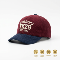 Casquette de baseball YKZG Premium en velours côtelé Dobby avec broderie 3D en relief et nœuds contrastants vert-jaune – Vente en gros, personnalisable, marque privée