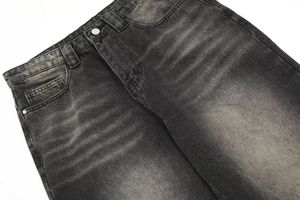 Jeans de mezclilla vintage de calidad con logotipo personalizado, estilo americano, holgados, bordados, lavados con ácido, de cintura alta y corte ajustado. - Product Image 6