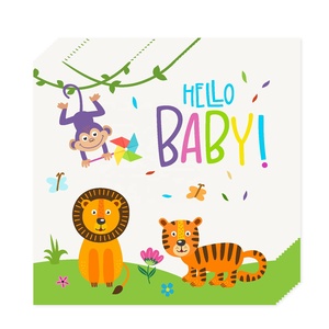 16 invités 1st Bébé Douche Jungle <span class=keywords><strong>Safari</strong></span> Animaux Jetable Vaisselle Plaque Tasse Serviette Bonjour Bébé Heureux de Fête D'<span class=keywords><strong>anniversaire</strong></span> Décoration - Product Image 4
