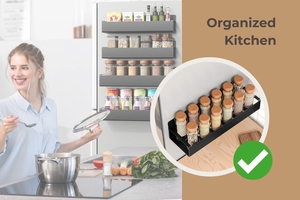 Vendita calda a doppio livello in metallo <span class=keywords><strong>nero</strong></span> magnetico eco-friendly impermeabile a parete portaspezie organizzatore supporto per la cucina - Product Image 5