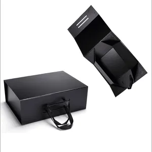 Caja de cartón plegable al por mayor, embalaje de regalo negro, Cajas de Regalo magnéticas para regalo de lujo