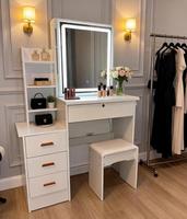 E Furniture Tabouret rembourré pour coiffeuse avec miroir, design à panneaux en bois, léger, grande capacité, pour école et salon