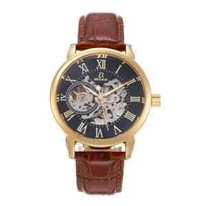 Leather Oem Watch Alloy Round 30m Waterproof Luxury Skeleton Mechanical Automatic Watches