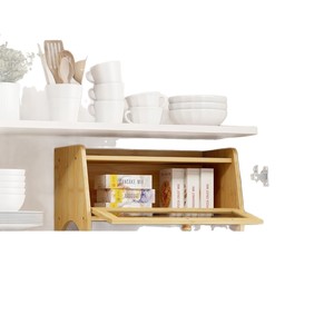 Boîte à pain en bambou, organisateur de rangement de cuisine avec porte en verre pour le pain et les pâtisseries, couleur bois naturel - Product Image 3