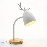 Lampe de bureau LED AC à base en bois avec antlers de cerf, col de cygne flexible, intensité réglable E27 pour salle de lecture et chambre d'étude