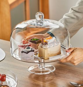 จานใสสไตล์ยุโรปขายดี งานแฮนด์เมด พร้อมฝาครอบแก้ว จานเค้กพร้อมฝาปิดแก้ว ฝาครอบแก้วทรงโดม พร้อมฐานวางเค้กแก้ว - Product Image 4