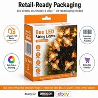 Luces LED Solares Personalizadas al por Mayor con Forma de Abeja, 5M 20LED, Impermeables IP65, OEM ODM, Etiqueta Privada, Personalización de Color para Navidad