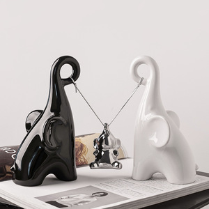 Adornos de Elefante de Porcelana Blanca de Lujo Ligero Creativo Behanmei, Decoración para Sala de Estar, Mueble de TV, Mueble para Vinos - Product Image 3