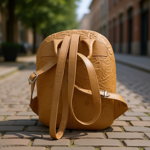 Mochila Fana Karolina Camel de piel de vaca tallada, 5L, correa de hombro arqueada, uso diario, unisex - Product Image 2