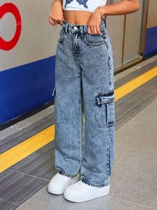Pantaloni Jeans di ultima generazione per ragazza Street Hip Hop Multi Pocket pantaloni <span class=keywords><strong>Cargo</strong></span> per bambini Jeans Vintage di alta qualità per ragazza - Product Image 5