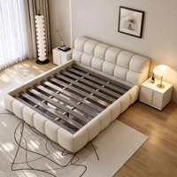 Modernes Cremefarbenes Stoffbezogenes Bettgestell mit Gasdruckfeder-Stauraum Weiches Kopfteil Plattformbett für Heim-Schlafzimmermöbel