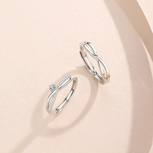Anelli Regolabili con Diamanti Lucidi per Coppie, Placcati <span class=keywords><strong>in</strong></span> Rodio Classico per Matrimoni e Feste - Product Image 4