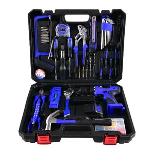 21V Hard ToolBox Li-ion Battery Power Screwdriver Drills Kits 104pcs Electric Impact Cordless Drill Power Tools Combo Set