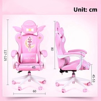 Chaise de jeu Sailor Moon, réglage en hauteur, dossier ergonomique, pivotante, avec appui-tête et coussin lombaire, rose, pour fille