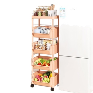 Scaffale portaoggetti in plastica da terra, mobile, per giocattoli per bambini, carrello con ruote per soggiorno e <span class=keywords><strong>cucina</strong></span>, scaffale multistrato - Product Image 5