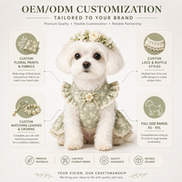 Vêtements personnalisés pour chiens et chats, robe à volants en dentelle à imprimé floral, ensemble harnais couronne de fleurs, vêtements pour chiots et chatons, vente en gros OEM