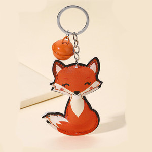 Fox Pendant Keychain PU Leather Cartoon Animal Car Key Accessory With Bell Charm - Product Image 1