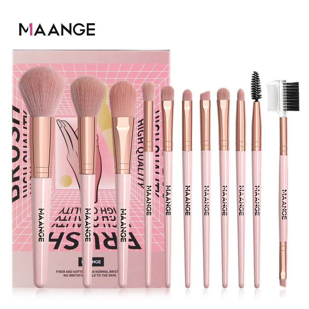 Maange makeup tools wholesale eyebrow brush 11 pcs pink make up brushes set with packing