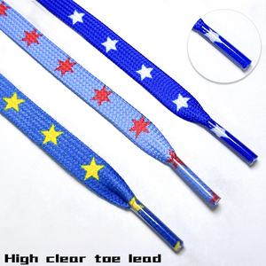 Lacets en polyester à motif étoile, lacets plats de style sport pour baskets décontractées, couleur bleu rouge, lacets de remplacement - Product Image 1